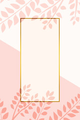 A card with leaves and gold. Geometric frame. Brochure, cover template. Vector.