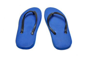 Blue children's sandals made of rubber white background