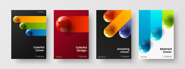 Geometric journal cover A4 design vector layout collection. Abstract realistic balls front page concept bundle.