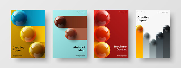 Multicolored book cover A4 design vector concept bundle. Clean realistic balls annual report illustration collection.
