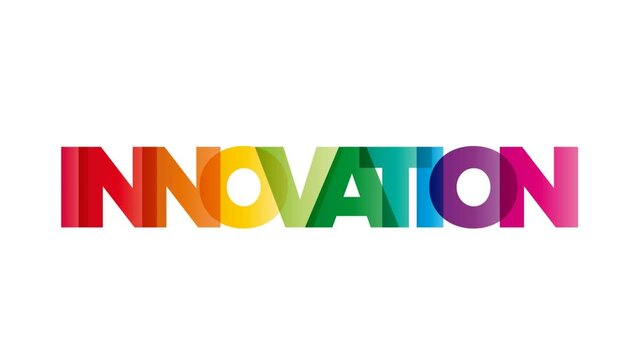 The word Innovation. Animated banner with the text colored rainbow.