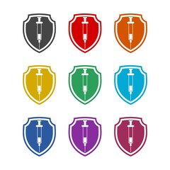 Vaccination protection shield color icon set