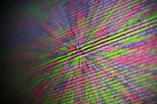 HTML5 in editor for website development. Website HTML Code on the Laptop Display Closeup Photo. Modern tech. Innovative startup project.