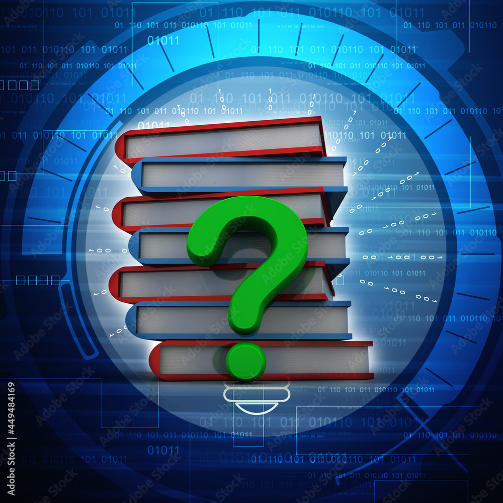 Poster 3d rendering books with question mark symbol