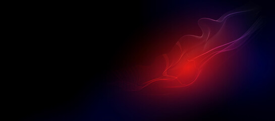 Bright wavy lines blue light and red digital effect, smooth particle waves dynamic technology background