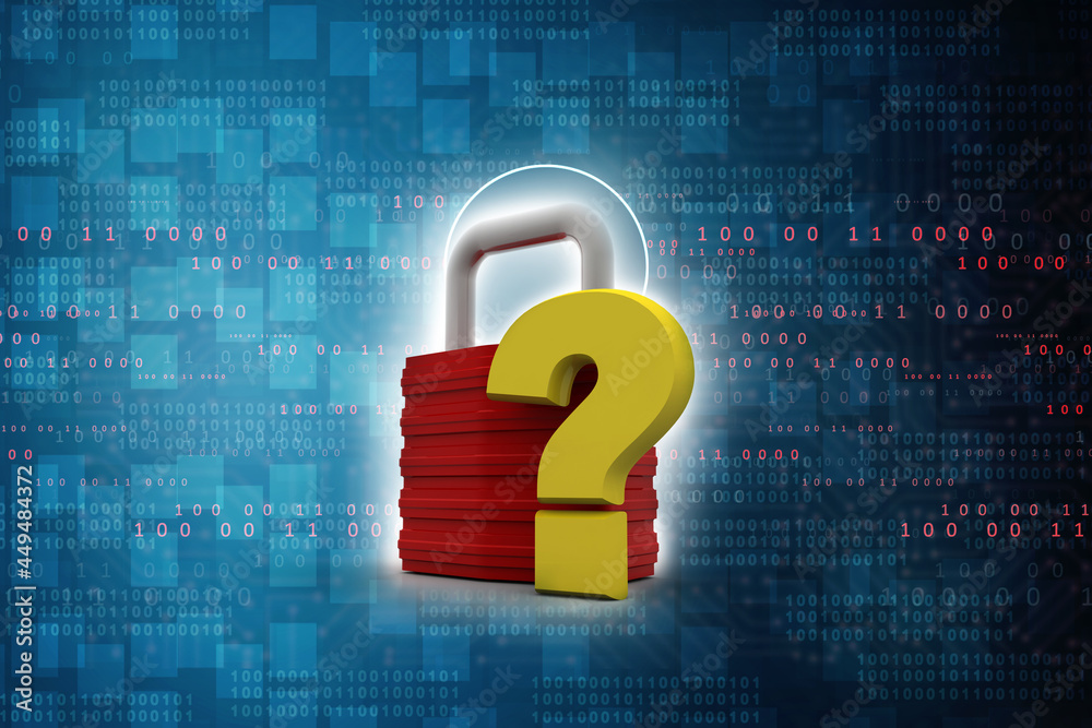 Poster 3d rendering question mark with lock