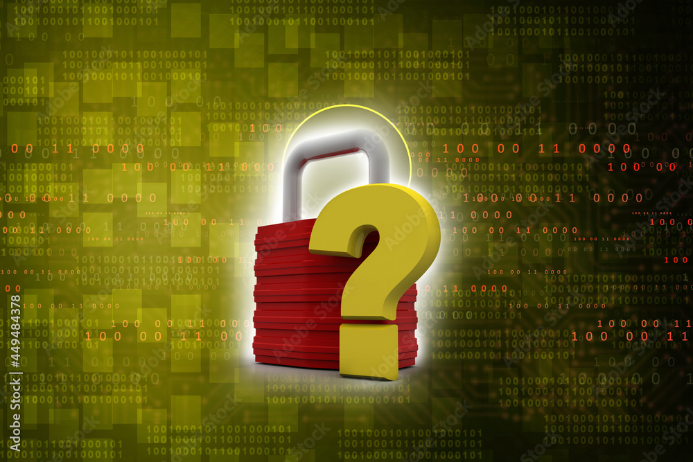 Poster 3d rendering question mark with lock