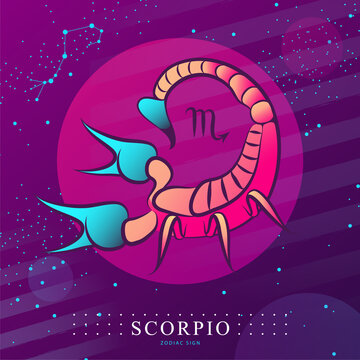 Modern magic witchcraft card with astrology Scorpio zodiac sign. Scorpion logo design