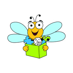 A bee with a box of toys in her hands