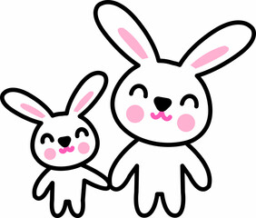 立っているうさぎの親子キャラクター