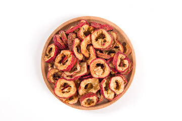 Dried hawthorn slices isolated on white background