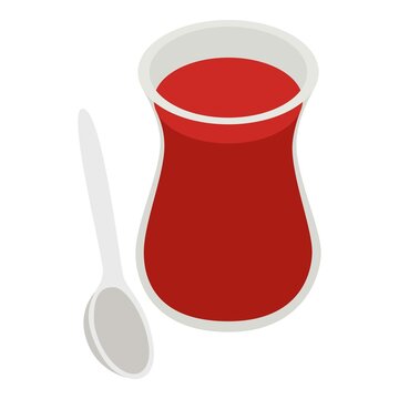 Black tea icon isometric vector. Glass of traditional azerbaijan and turkey tea. Armudu glass, eastern tradition