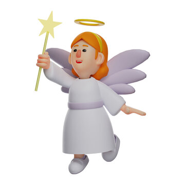 3D Angel Cartoon Picture having white wings