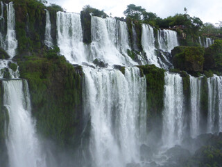 アルゼンチン・ブラジル国境エリアのイグアスの滝にて大小無数の滝と森林