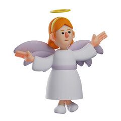 3D Angel Cartoon Illustration open her arm widely