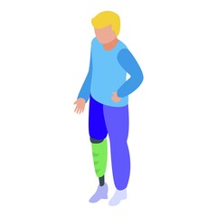 Boy prosthetic leg icon isometric vector. Amputee prothesis. Handicapped person