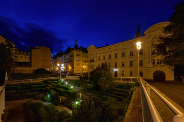 Fototapeta na wymiar Spa architecture at night - Czech spa town Mariánské Lázně (Marienbad) - Great Spas of Europe (UNESCO), Czech Republic
