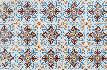 Traditional portuguese tiles azulejo with simple symmetrical  ornament.
