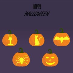 Vector illustration of a set of Halloween pumpkins with different drawings.
