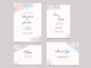 Floral Wedding Invitation Suite Template Layout On Gray Background.