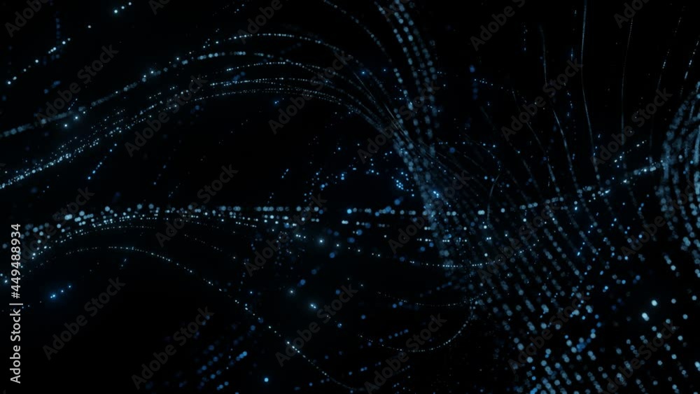 Poster seamless loop abstract binary data dots moving in wavy form. concept of technology, big data, networ