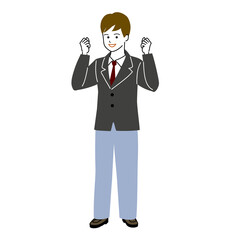 ガッツポーズをする男子学生のベクターイラストセット