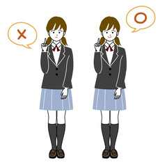 良いか悪いか注意を促す女子学生