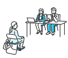 人事担当者と面接に挑む新卒男女のイメージイラスト素材