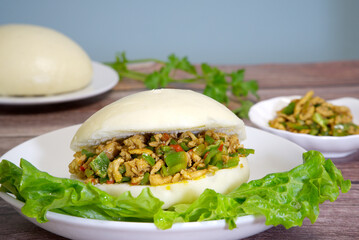 Delicious Chinese hamburger, traditional street food, depth of field