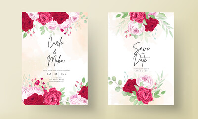 Romantic peony and rose red flower frame wedding invitation