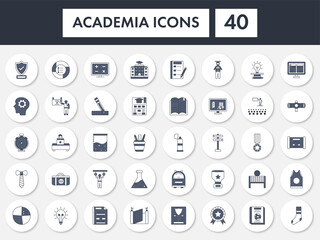 Set Of Academic Or Academia Icon In Blue And White Color.