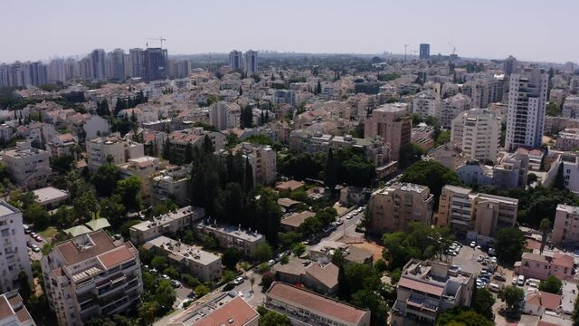 Kfar Saba, Israel, aerial drone view 4k