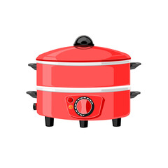 Red electric steamer on a white background Kitchen utensils for cooking icons vector.