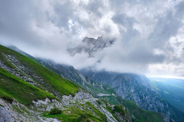 mountain area of the gran sasso corno grande wrapped in clouds abruzzo