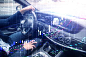 Stock market growth chart on car background.