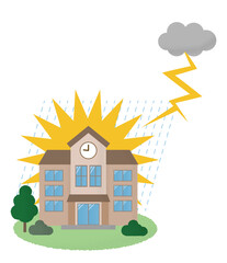 落雷の被害に遭う学校のベクターイラスト