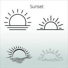 set of sunset icon ,  line isolated or logo isolated sign symbol vector, outline and stroke style Collection of high-quality black style vector illustration,