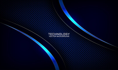 Abstract 3D navy blue techno background overlap layers on dark space with curve metal effect decoration. Modern template element future style concept for flyer, card, cover, brochure, or landing page