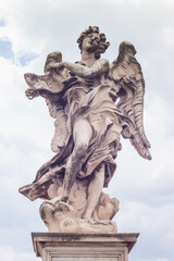 Angel with the Superscription at Ponte Sant'Angelo.One of the series of Angels with the Instruments of the Passion on the Ponte Sant'Angelo, Rome,Italy.