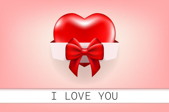 Postcard heart with ribbin bow. Happy Valentine's day.