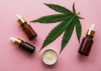 CBD oil, hemp tincture, cannabis cosmetic product for skin care.
