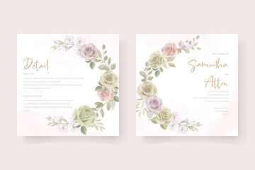 Fototapeta na wymiar Soft floral and leaves wedding invitation card design