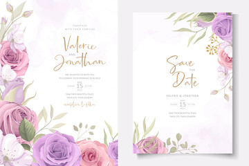 Soft floral and leaves wedding invitation card design