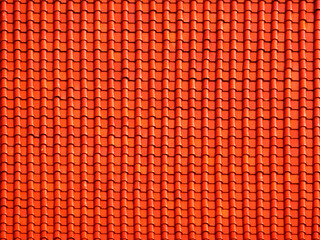 Roofing texture. Red and orange corrugated tile element of roof. Seamless pattern.