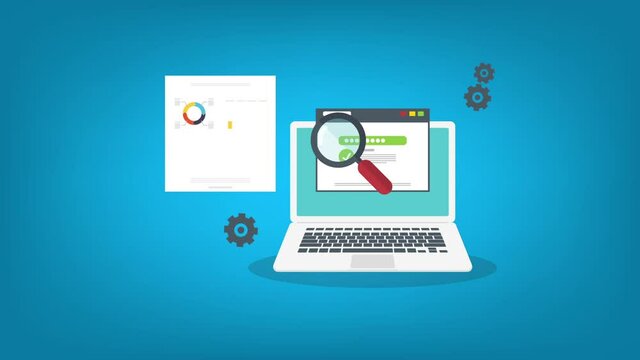 SEO data research, SEO result analysis, Website audit, Search report analytics - conceptual 2d animation video clip
