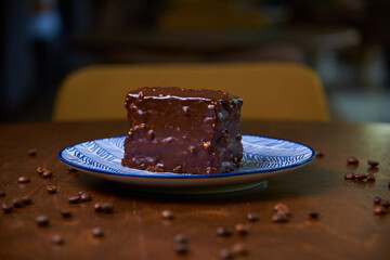 sweet chocolate dessert on a wooden table