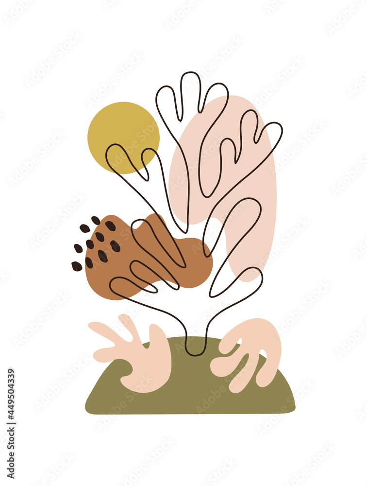 Poster inspired matisse print with colorful cutting organic shapes and objects on white background. modern 