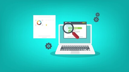 SEO data research, SEO result analysis, Website audit, Search report analytics - conceptual 2d animation video clip