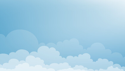 Blue Sky and Clouds layers background,Landscape of Skyline and Cloudscape with sunlight,Vector horizon banner of Nature for four season weather backdrop