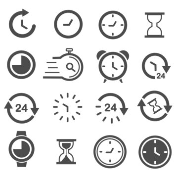 time and clock set icons design illustration